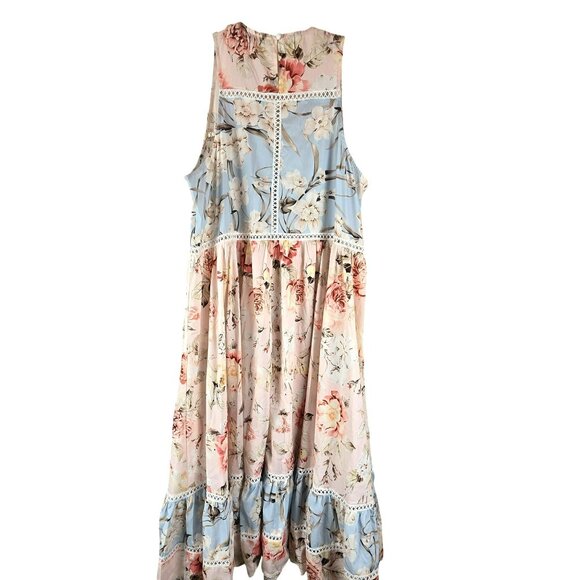 Floral Sleeveless Maxi Dress Lace Trim By Floryday Peach Blue Size XL NWT JH1771 - Picture 4 of 8